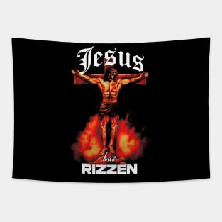 Jesus Has RIZZen Meme Buff Jesus Funny Graphic Design Tapestry