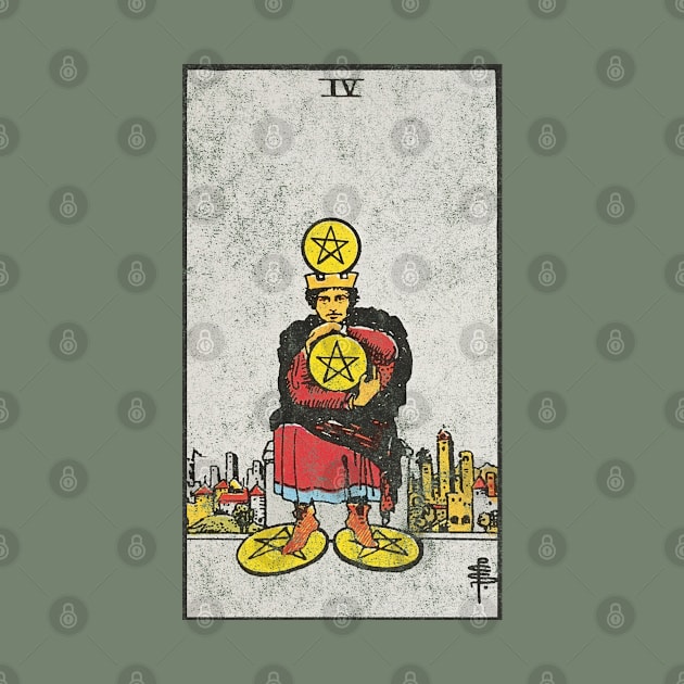 Four of pentacles tarot card (distressed) by Nate's World of Tees