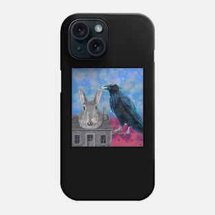 watercolor crow rabbit house Phone Case