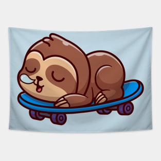 Cute Sloth Sleeping On Skateboard Cartoon Tapestry