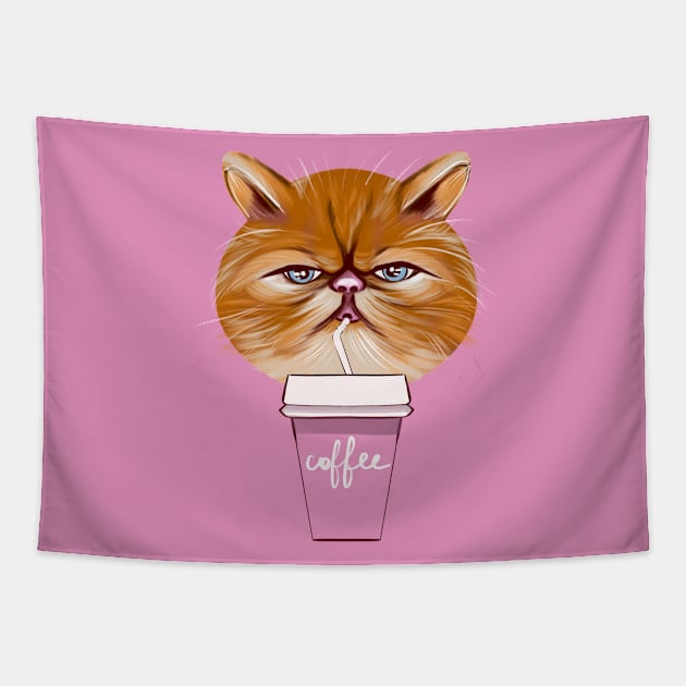 Morning Cat With Coffee Tapestry by all_thebest_for_you