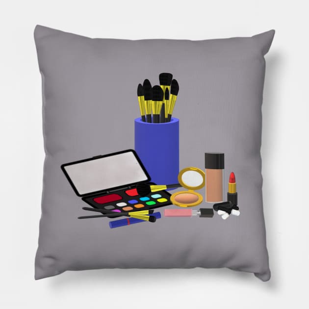 Makeup Collection (Light Shades. Gray Background.) Pillow by Art By LM Designs 