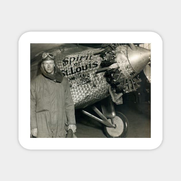 Lindbergh with his airplane, 1928 (H412/0396) Magnet by SciencePhoto