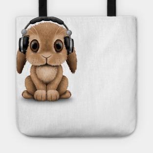 Cute Baby Bunny Dj Wearing Headphones Tote