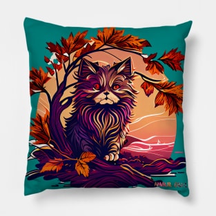 Stoic Anime Cat, Supreme Autumn Colors Pillow