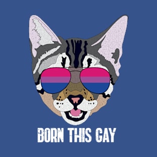 BORN THIS GAY - Cute Cat Sunglasses Bi Bisexual Pride Flag T-Shirt