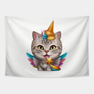 Silver Tabby Cat Ice Cream Unicorn Tapestry