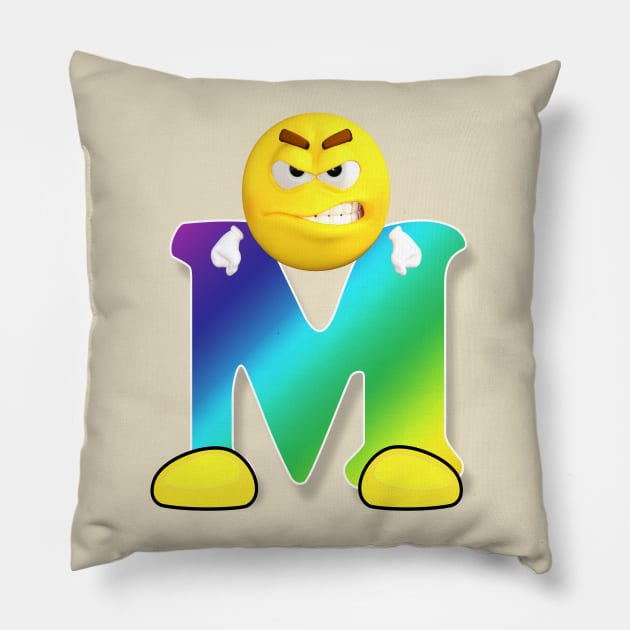 Letter M Alphabet Smiley Monogram Face Emoji Shirt for Men Women Kids Pillow by PatrioTEEism