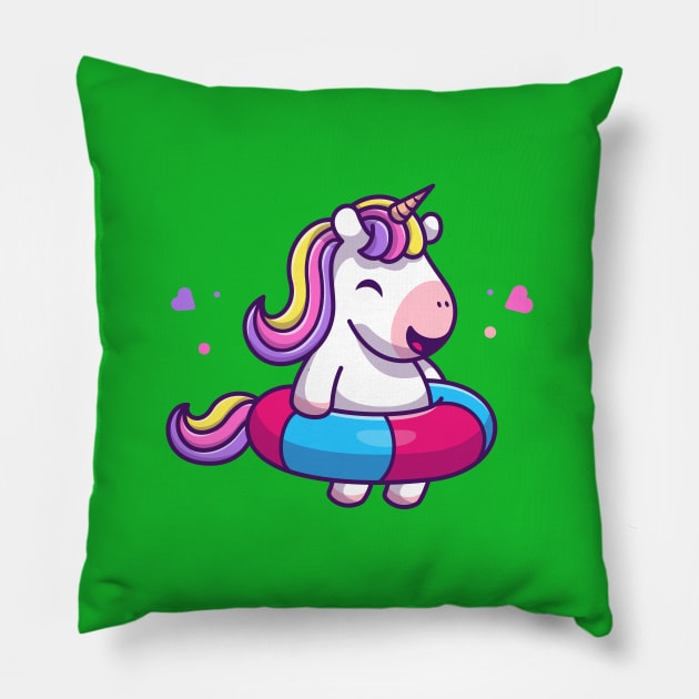 Cute Unicorn With Swimming Tires Cartoon Pillow by Catalyst Labs