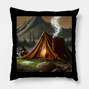 Camping by the river and mountains Pillow