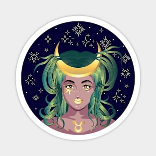 Taurus girl with crescent moon crown Magnet