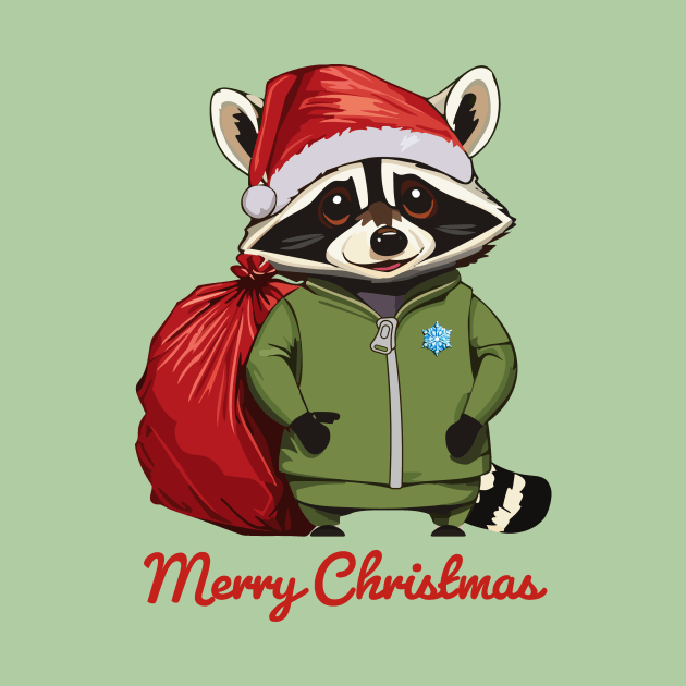 Merry Christmas - Raccoon, AKA a Trash Panda, Dressed as Santa Claus by RS