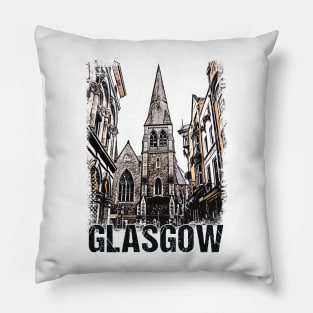 Glasgow City Streets Vintage Travel Poster Series grunge edition 07 Pillow