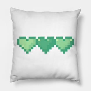 Green Hearts in a Row Pixel Art Pillow