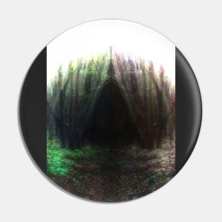 Special processing. Trail to the dark forest, where monster live. Green and violet. White borders. Pin