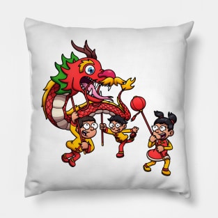 Kids Performing A Dragon Dance Pillow