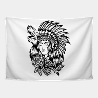 Native American (Injun) Wolf Girl Tapestry