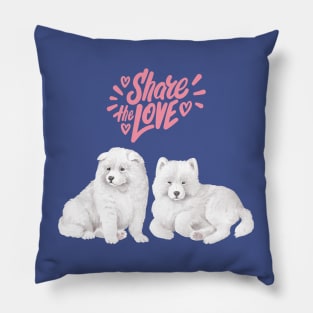 Samoyed Dogs Share the Love Pillow