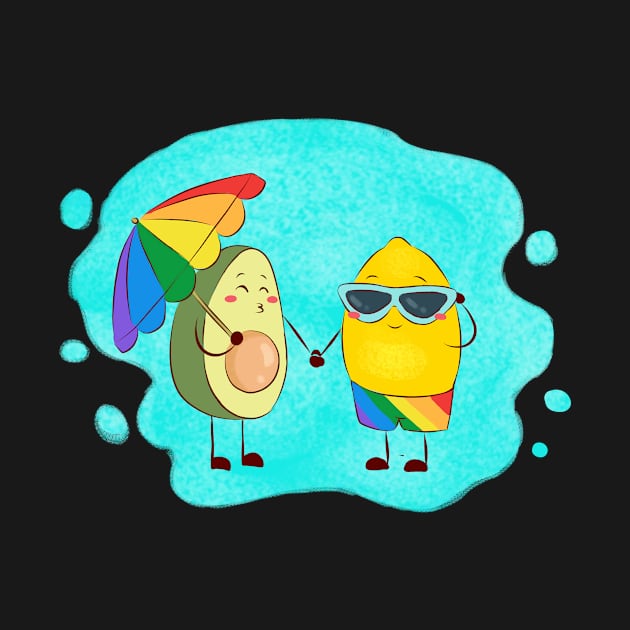 Avocado and lemon lgtbiq couple on the beach by CintiaSand