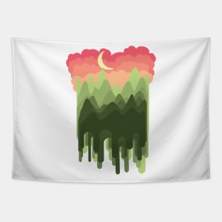 Crescent moon and green mountains Tapestry