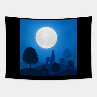 full moon in the village Tapestry