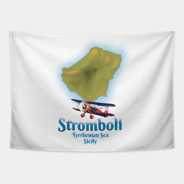 Stromboli Sicily map Tapestry by nickemporium1