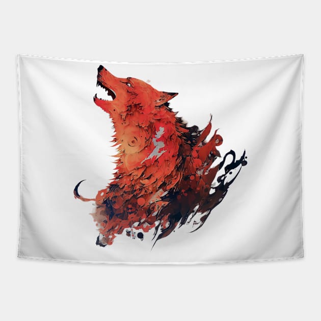 Fenrir: The Mighty Fire Wolf Tapestry by MK3