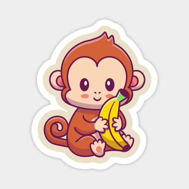 Cute Monkey Holding Banana Cartoon Magnet by Catalyst Labs
