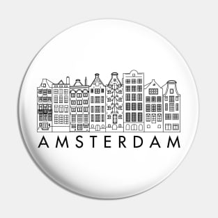 Facades of old canal houses from Amsterdam city illustration black and white Pin