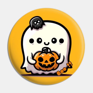 Cute Halloween Ghost with a Pumpkin Pin