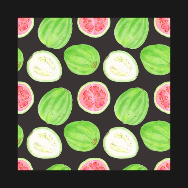 Bright watercolor tropical fruit pattern, guavas by runlenarun