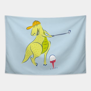 Happy Golfing Dinosaur Tapestry