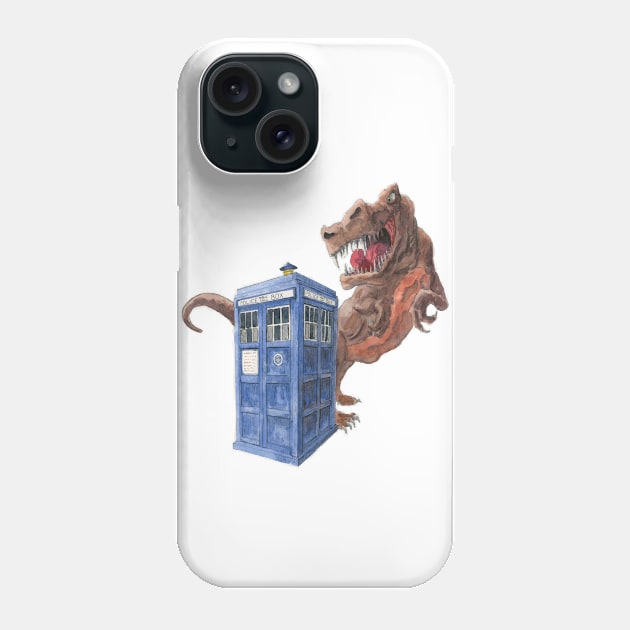 TARDIS and the Dinosaur Phone Case by seangreenbergart