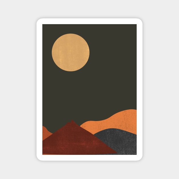 Sun & Moon Artwork With mountains. Boho art of moon at night and terracotta mountains. Magnet by waltzart