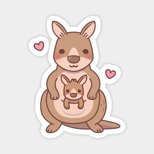 Cute Mommy Kangaroo And Baby Joey In Pouch Magnet