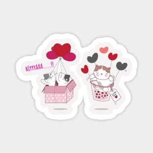 cute animal cat flying with love red balloon Magnet