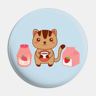 Kawaii kitty strawberry tea Pin