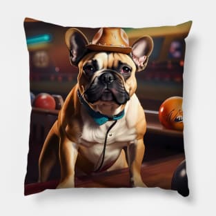 French bulldog in a cowboy hat enjoying the bowling bar Pillow