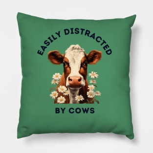 Easily Distracted by Cows Retro Design | Funny Cow Lover Pillow