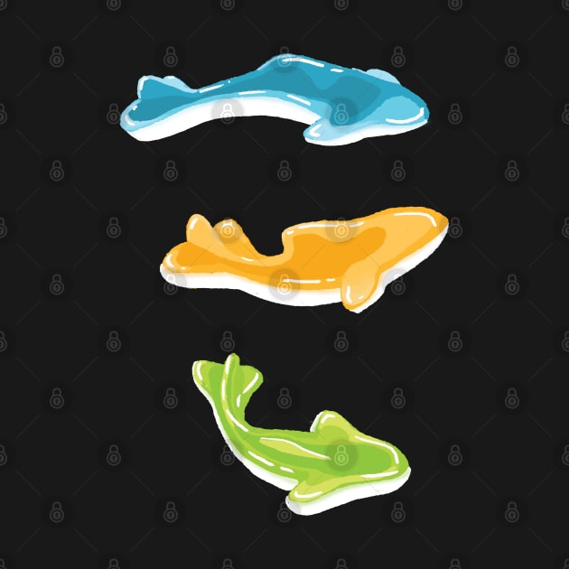 Three gummy sharks by Witchie's