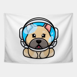 Cute baby bulldog wearing an astronaut helmet, cartoon character Tapestry