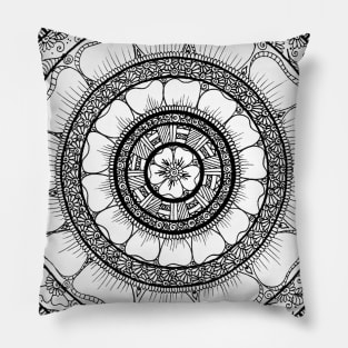 Circle - Mandala - Love Wealth Health Youthfulnes - Black Pillow