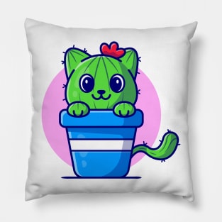 Cute Cat Cactus Cartoon Pillow