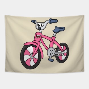 Cute pink kids bicycle cartoon illustration Tapestry