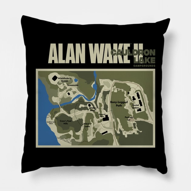 Alan Wake 2 - Cauldron Lake Campgrounds Pillow by bianca alea