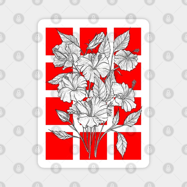 Hand Drawn Florals with square blocks background Magnet by SemDesigns