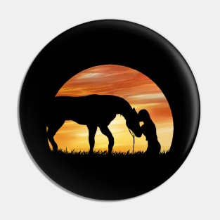 Horse Love Sundown Shadow Girl with Horse Pin