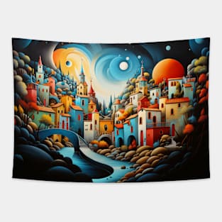 City Landscape Concept Abstract Colorful Scenery Painting Tapestry