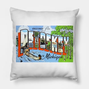 Greetings from Petoskey, Michigan - Vintage Large Letter Postcard Pillow