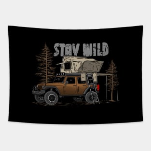 Stay Wild Jeep Camp - Adventure Brown Jeep Camp Stay Wild for Outdoor Jeep enthusiasts Tapestry